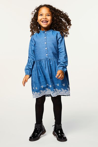 Kinder-Kleid, Stickerei jeansfarben - 1000021974 - HEMA