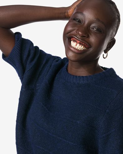 pull femme Fyra en maille  bleu fonc&eacute; - 36207240DARKBLUE - HEMA