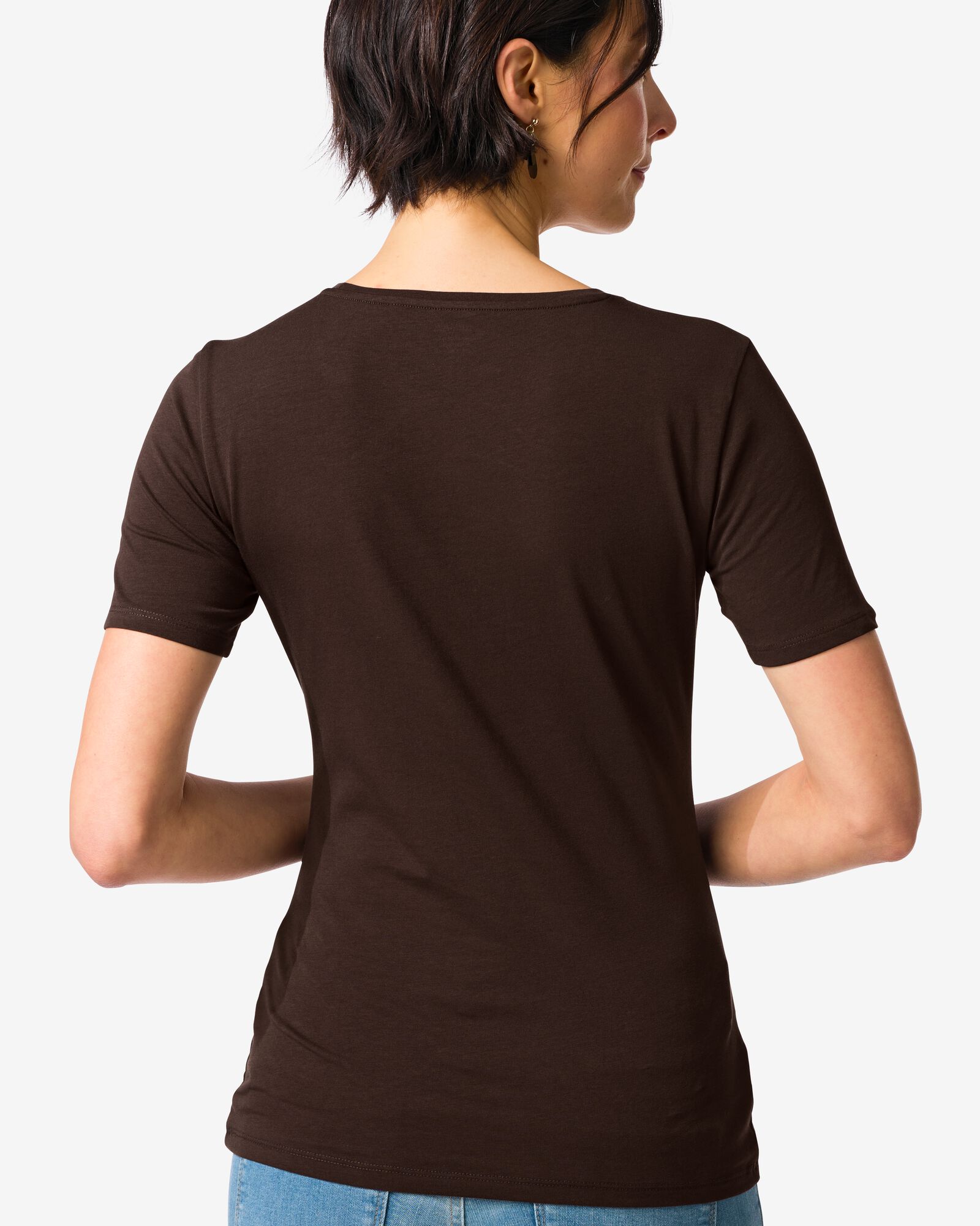 dames T-shirt slim fit o-hals  bruin bruin - 36310320BROWN - HEMA