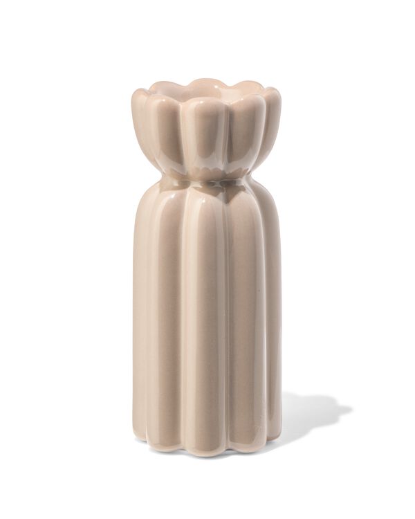 kandelaar ⌀6x15cm keramiek ribbel tulp bruin - 13326009 - HEMA