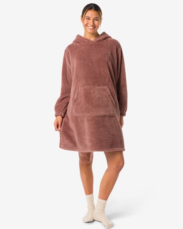 damesnachthemd fleece lichtbruin lichtbruin - 23401370LIGHTBROWN - HEMA