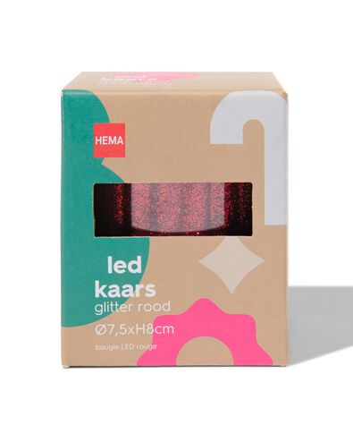 bougie LED striée Ø7.5x8 rouge avec paillettes - 25540020 - HEMA