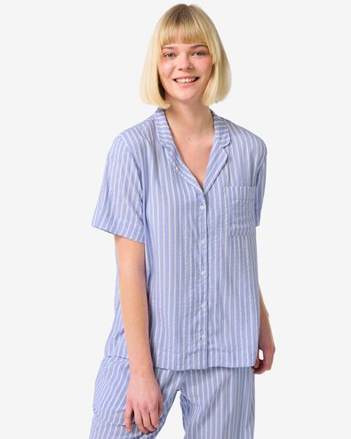 dames pyjamatop seersucker blauw - 23410502BLUE - HEMA