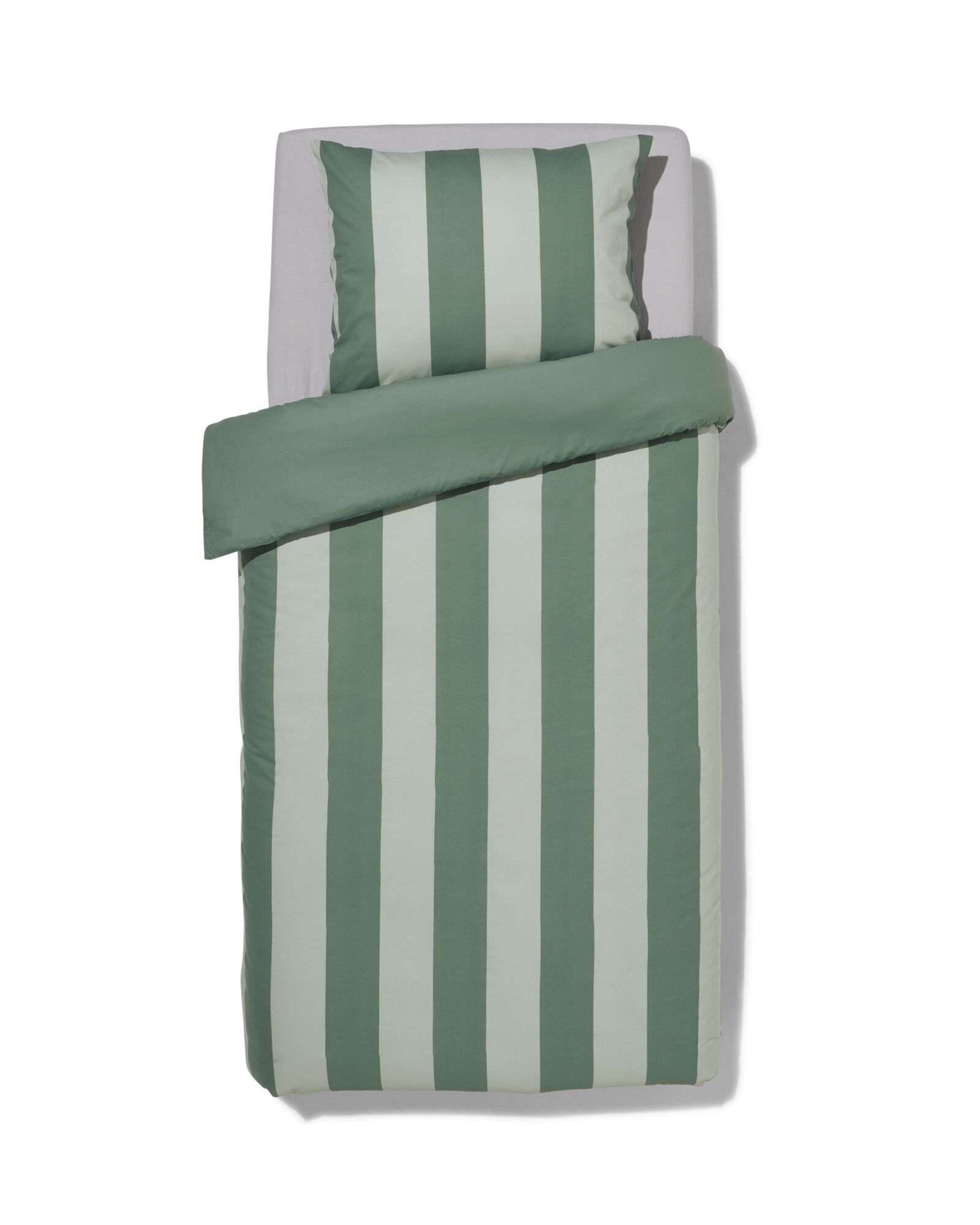 housse de couette 140x200/220cm coton doux ray&eacute; vert - 5790091 - HEMA