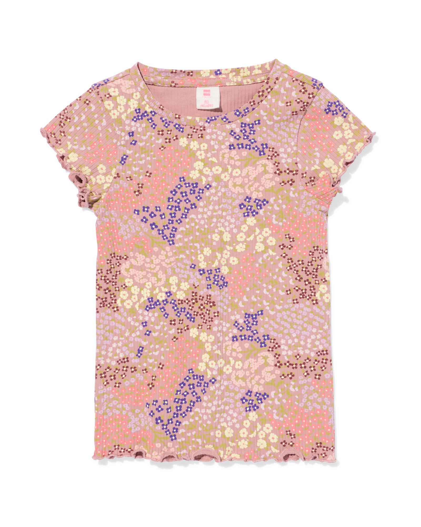 t-shirt enfant jersey fleurs vieux rose vieux rose - 30866407OLDPINK - HEMA