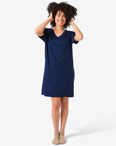 damesnachthemd viscose donkerblauw donkerblauw - 23410326DARKBLUE - HEMA