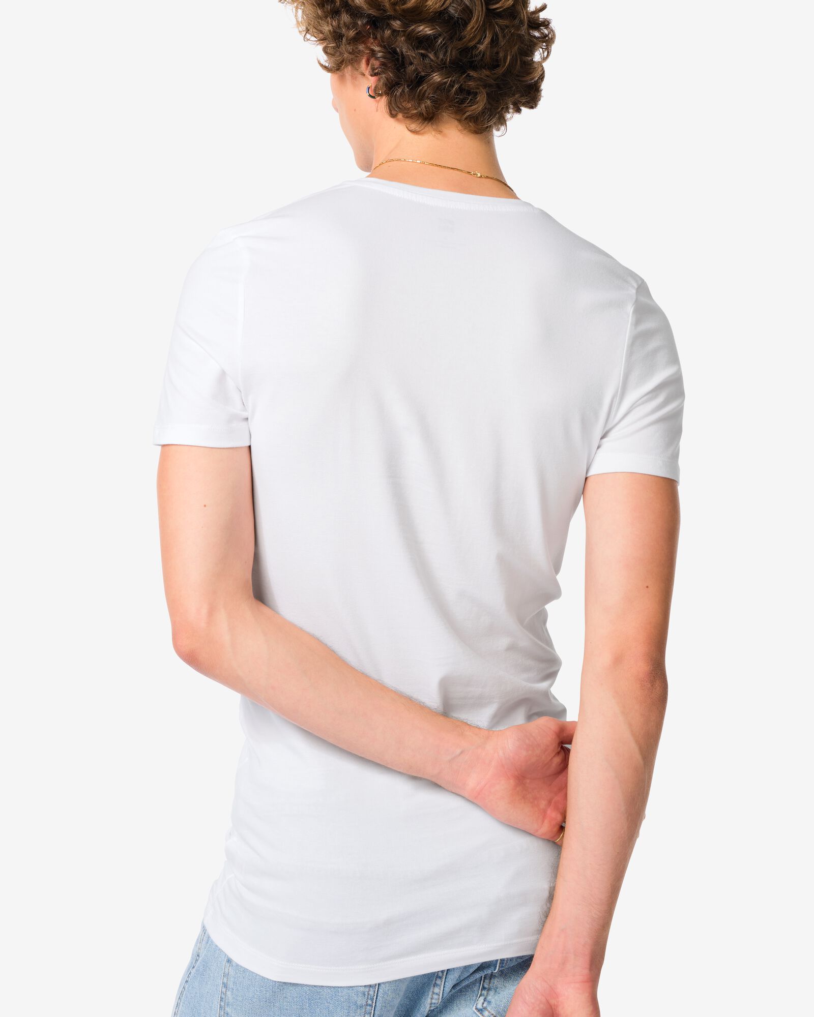 Herren-T-Shirts, Slim Fit, tiefer V-Ausschnitt, extra lang &ndash; 2 St&uuml;ck wei&szlig; wei&szlig; - 34290670WHITE - HEMA
