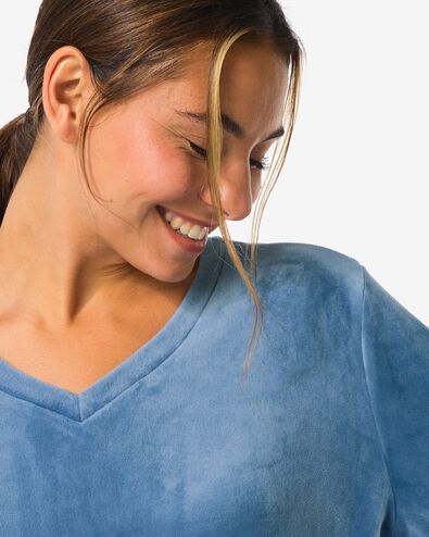 dames loungetop velours middenblauw - 23401090MIDBLUE - HEMA
