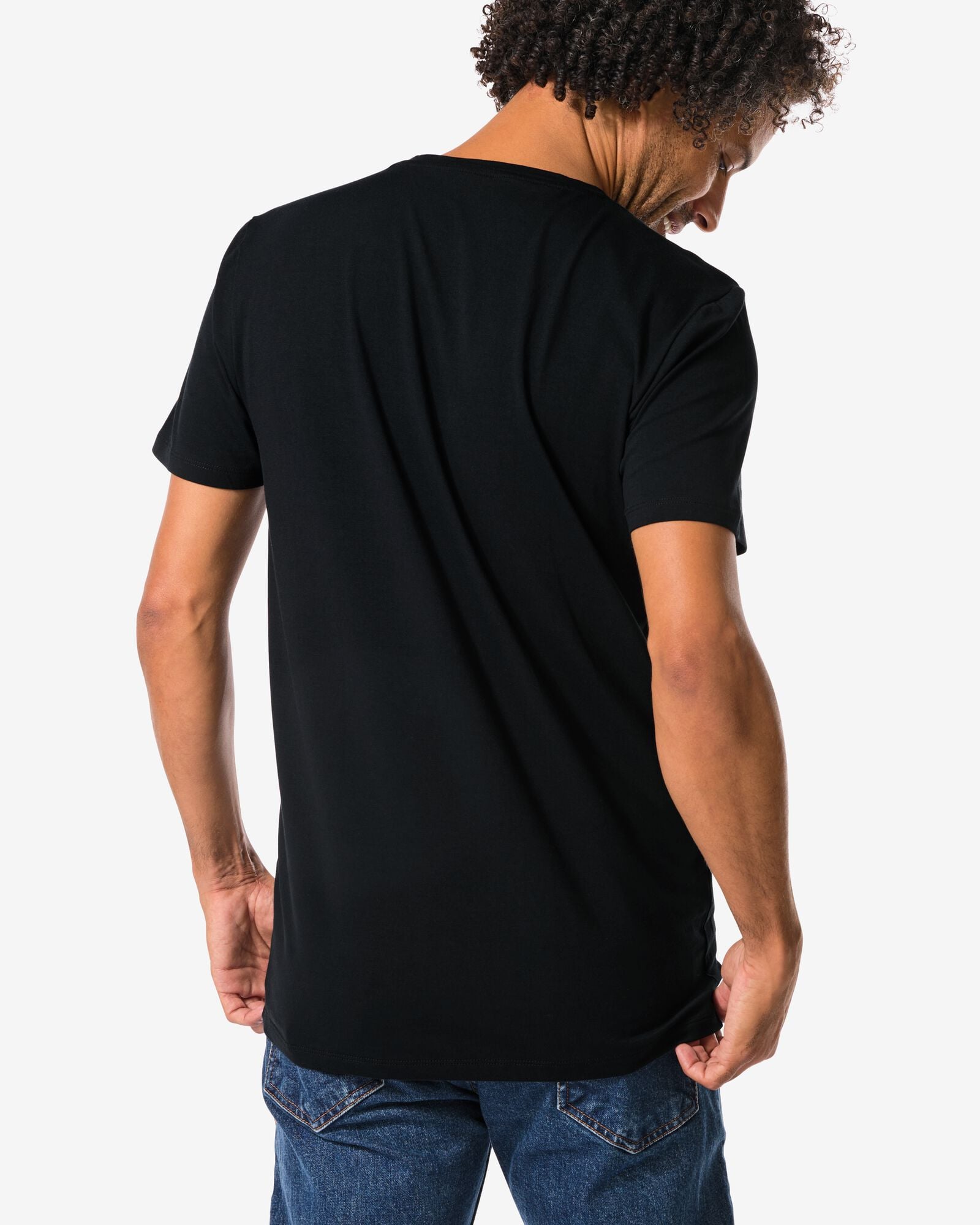 heren T-shirts slimfit o-hals - 2 stuks zwart zwart - 34290570BLACK - HEMA