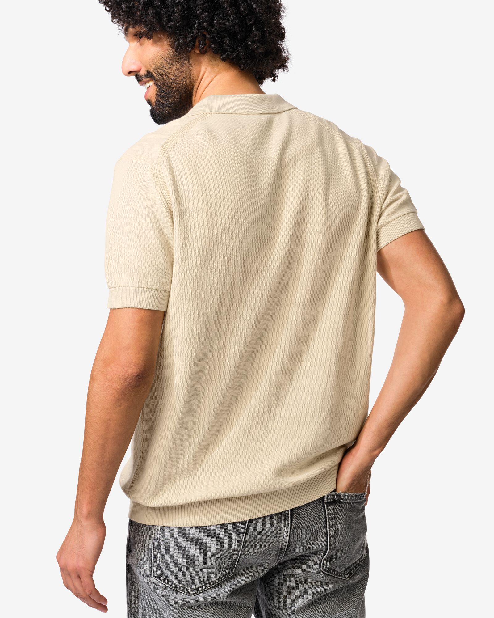 herenpolo Kris structuur beige beige - 2189130BEIGE - HEMA