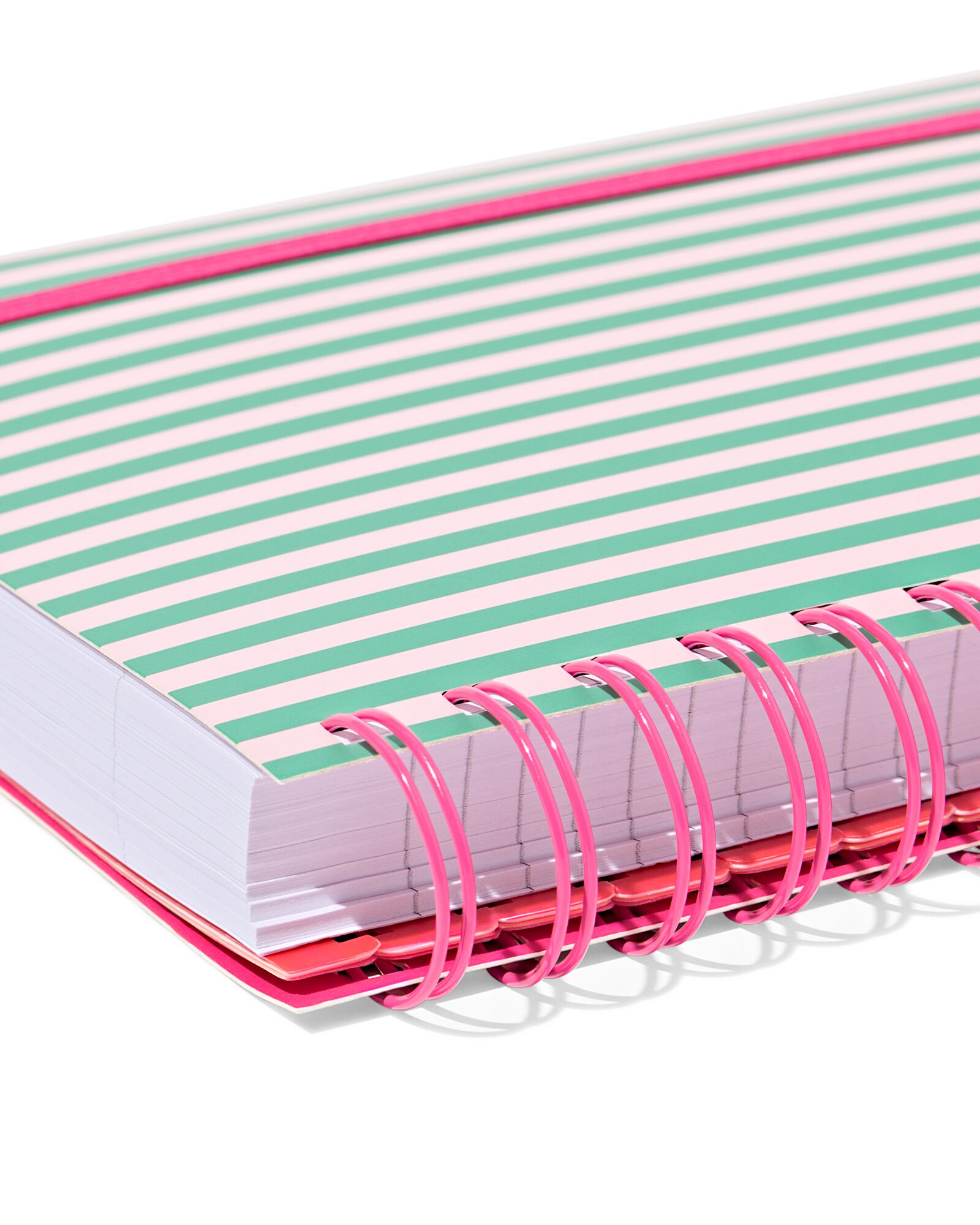 Cahier &agrave; spirale A5 lignes rayures vert-rose - 14100245 - HEMA
