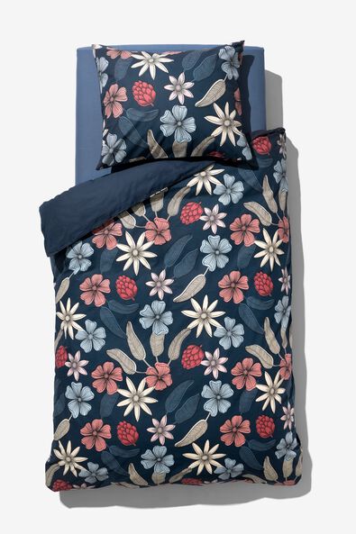housse de couette en coton doux 140x200/220 fleurs bleu - 5790194 - HEMA