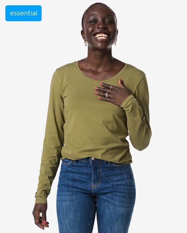 Damen-T-Shirt, figurbetonter Schnitt, Rundhals  olivgr&uuml;n olivgr&uuml;n - 36304330OLIVE - HEMA