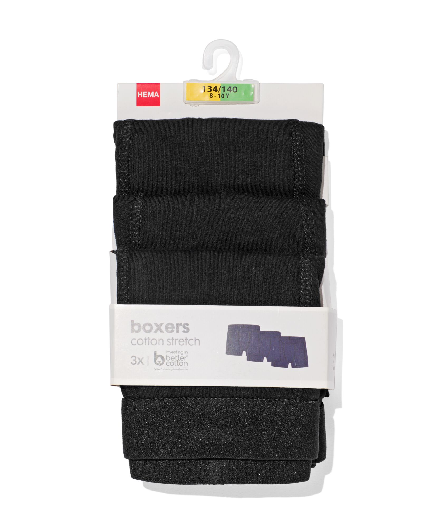 3 boxers basic enfant coton stretch noir noir - 19293189BLACK - HEMA