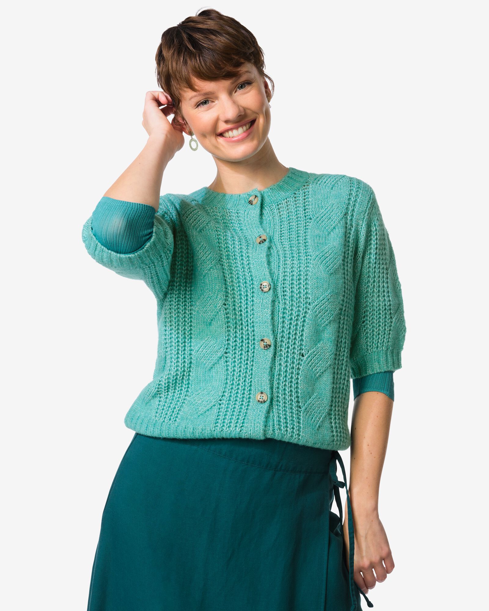 damesvest Foxi fijngebreid kabel blauw (blauw)