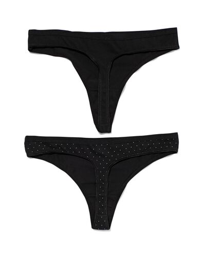 2 strings femme taille haute coton stretch noir/blanc noir/blanc - 19640900BLACKWHITE - HEMA