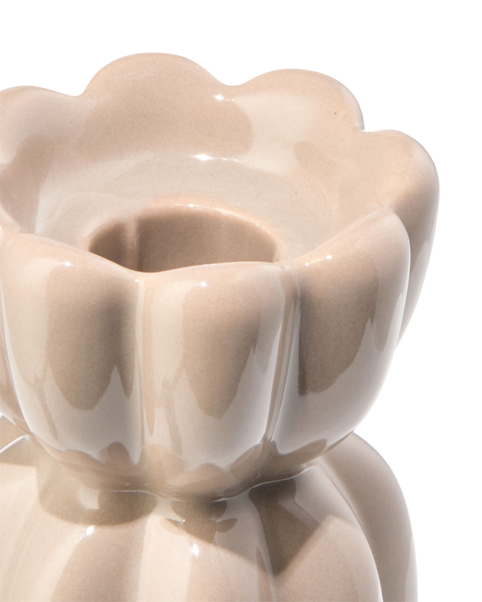 bougeoir ⌀6x15cm c&eacute;ramique nervur&eacute;e tulipe marron - 13326009 - HEMA