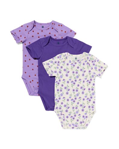 Strampler aus Baumwolle mit Stretch, Blumen &ndash; 3 St&uuml;ck violett violett - 33304650PURPLE - HEMA