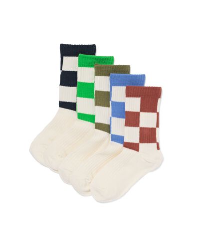 kindersokken rib blokken - 5 paar beige beige - 4320835BEIGE - HEMA
