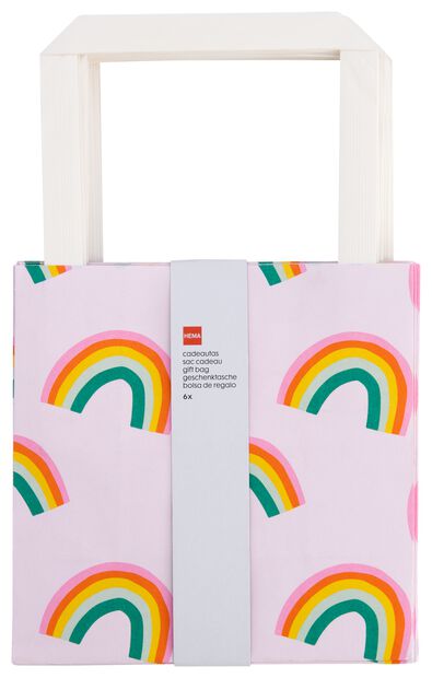 6er-Pack Geschenktaschen, Pappe,  13 x 13 x 7 cm, Regenbogen - 14700620 - HEMA
