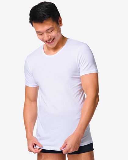 2 t-shirts homme slim fit col rond sans coutures blanc XL - 19184514 - HEMA