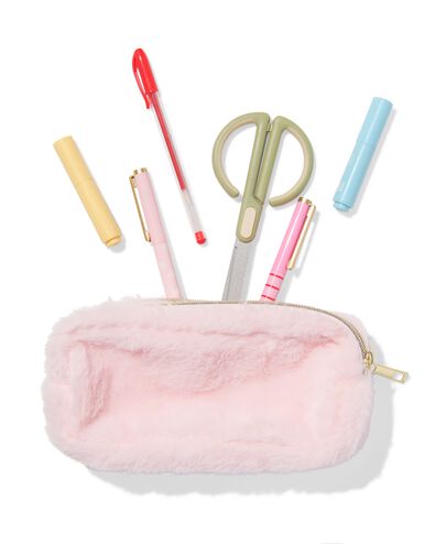 trousse double fermeture &eacute;clair pelucheux rose - 14400180 - HEMA