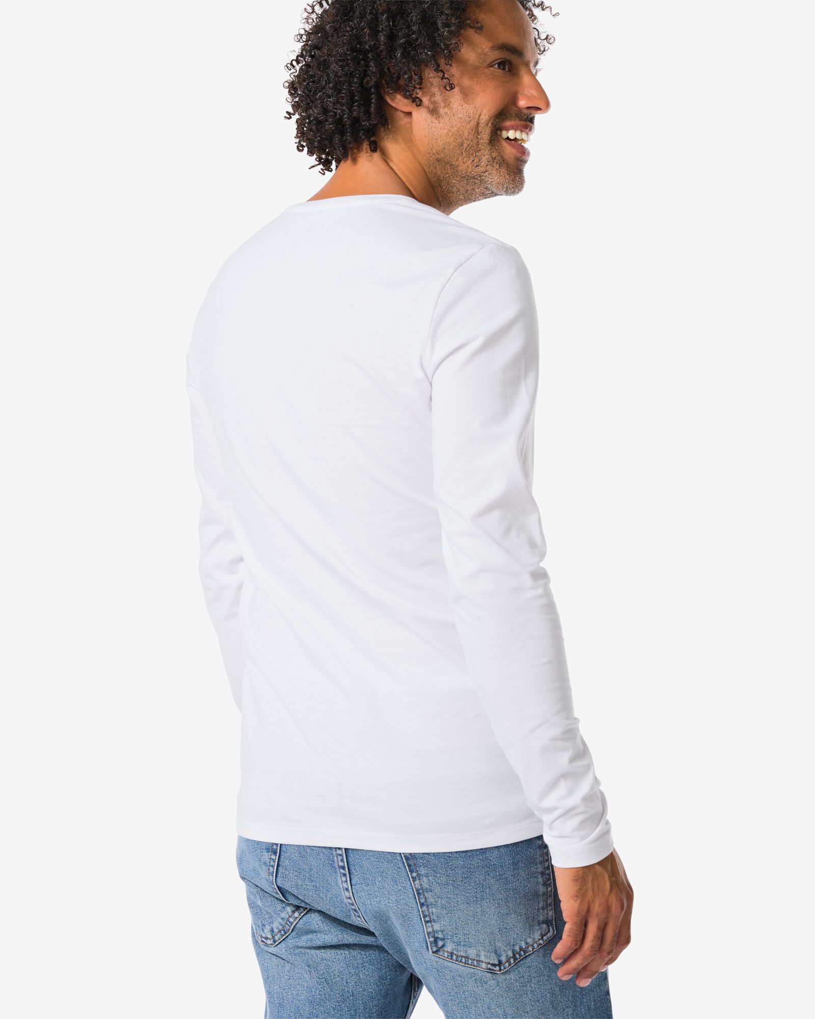 t-shirt homme slimfit col rond manches longues - lot de 2 blanc blanc - 34290680WHITE - HEMA