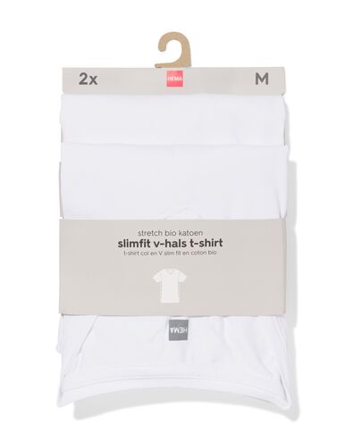 heren T-shirts slimfit v-hals - 2 stuks wit wit - 34290620WHITE - HEMA