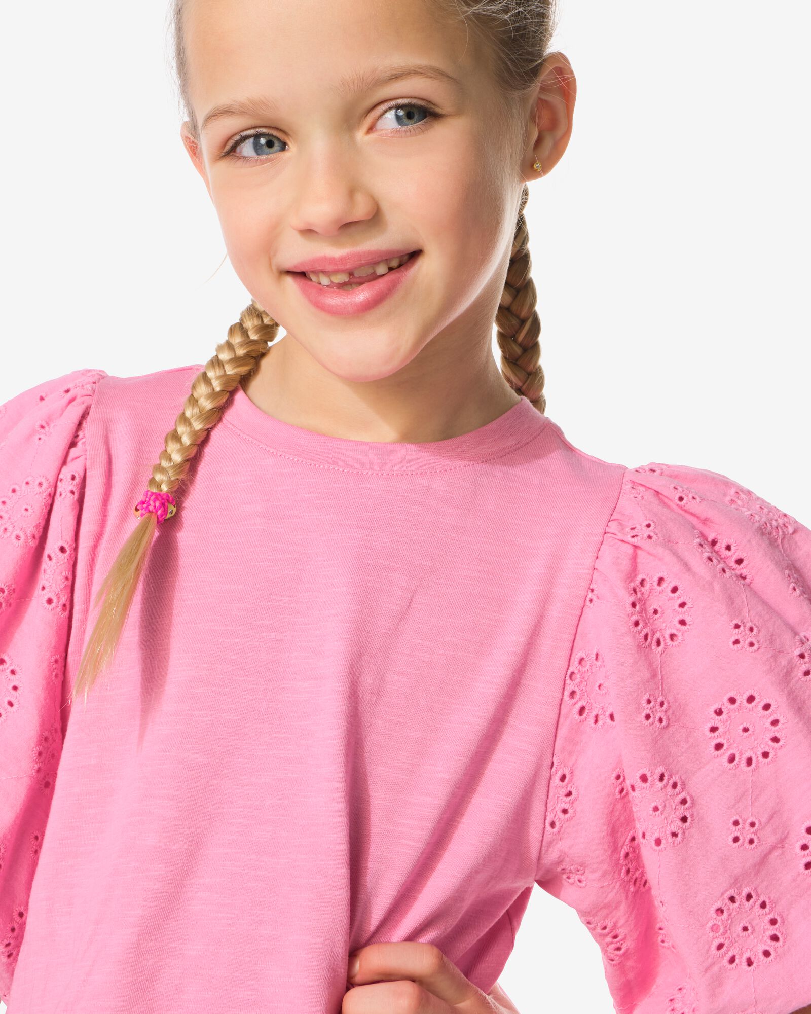 t-shirt enfant jersey brod&eacute; rose rose - 30826100PINK - HEMA