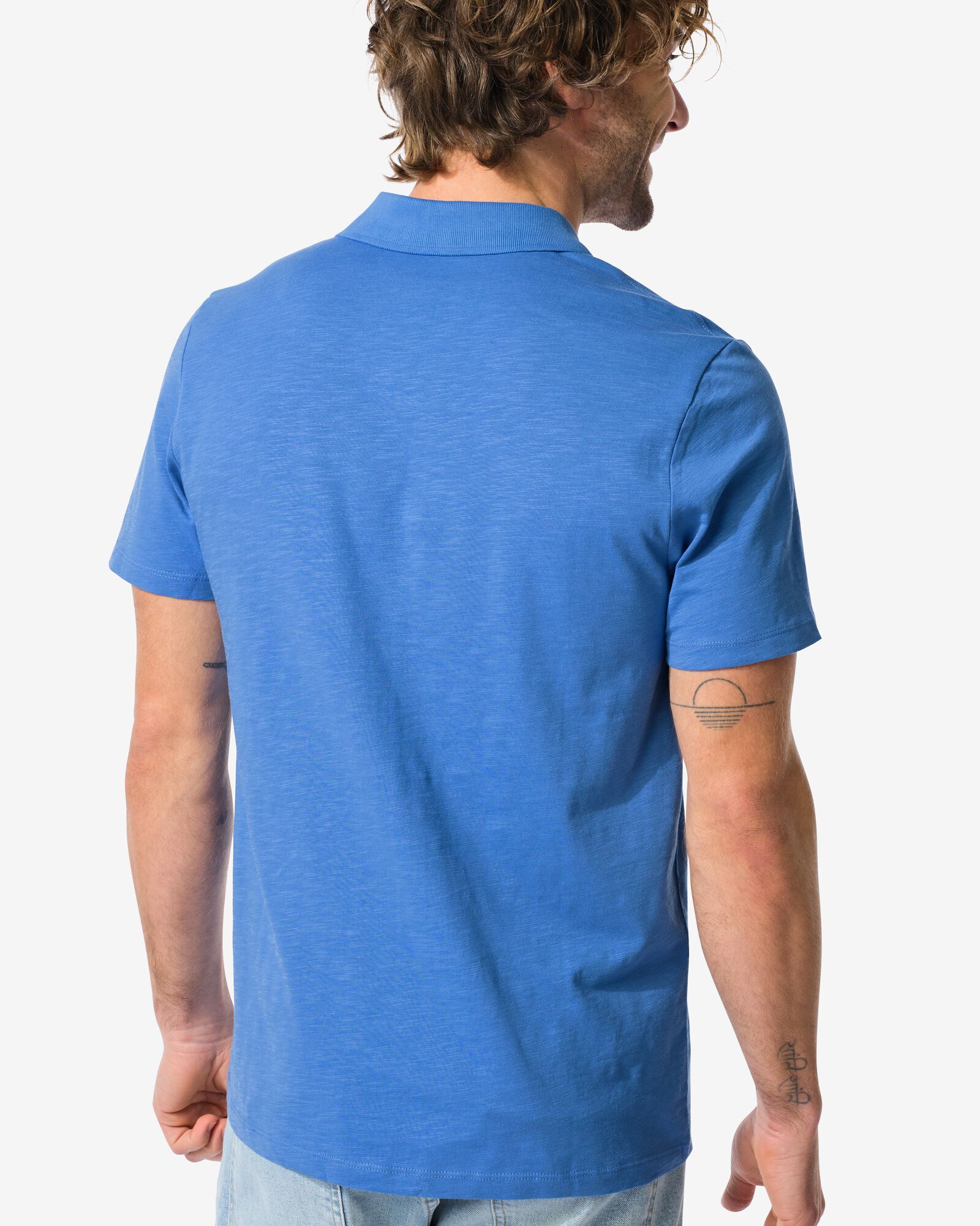 herenpolo slub felblauw - 2140410BRIGHTBLUE - HEMA