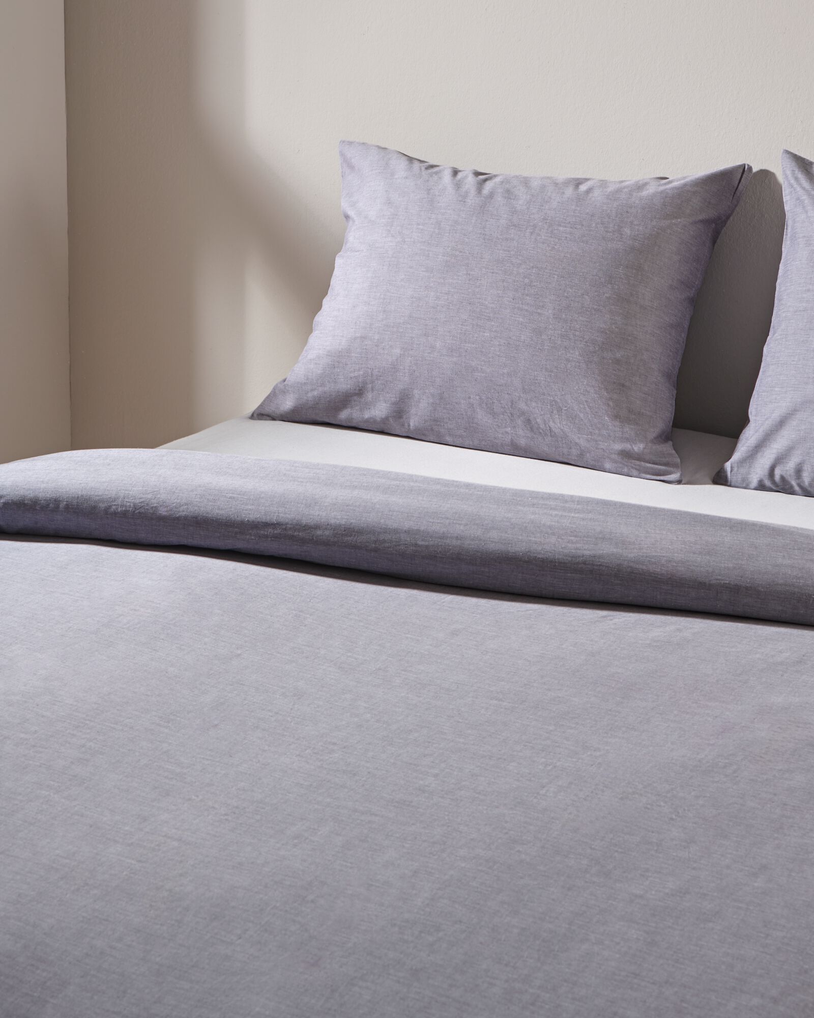 housse de couette 240x200/220cm chambray gris clair - 5790229 - HEMA