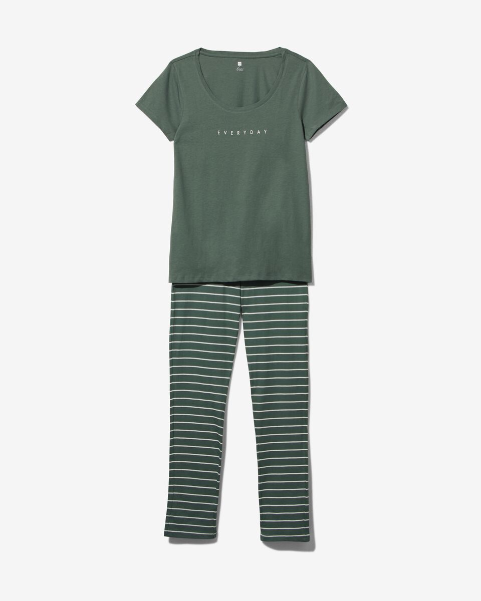 pyjama femme coton rayures vert S - 23402431 - HEMA