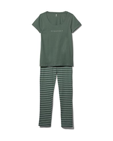 pyjama femme coton rayures vert - 1000026653 - HEMA