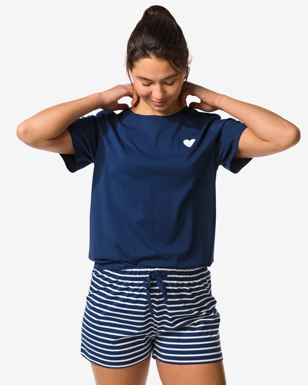 Damen-Kurz-Pyjama aus Jersey mit Streifen dunkelblau dunkelblau - 23401500DARKBLUE - HEMA