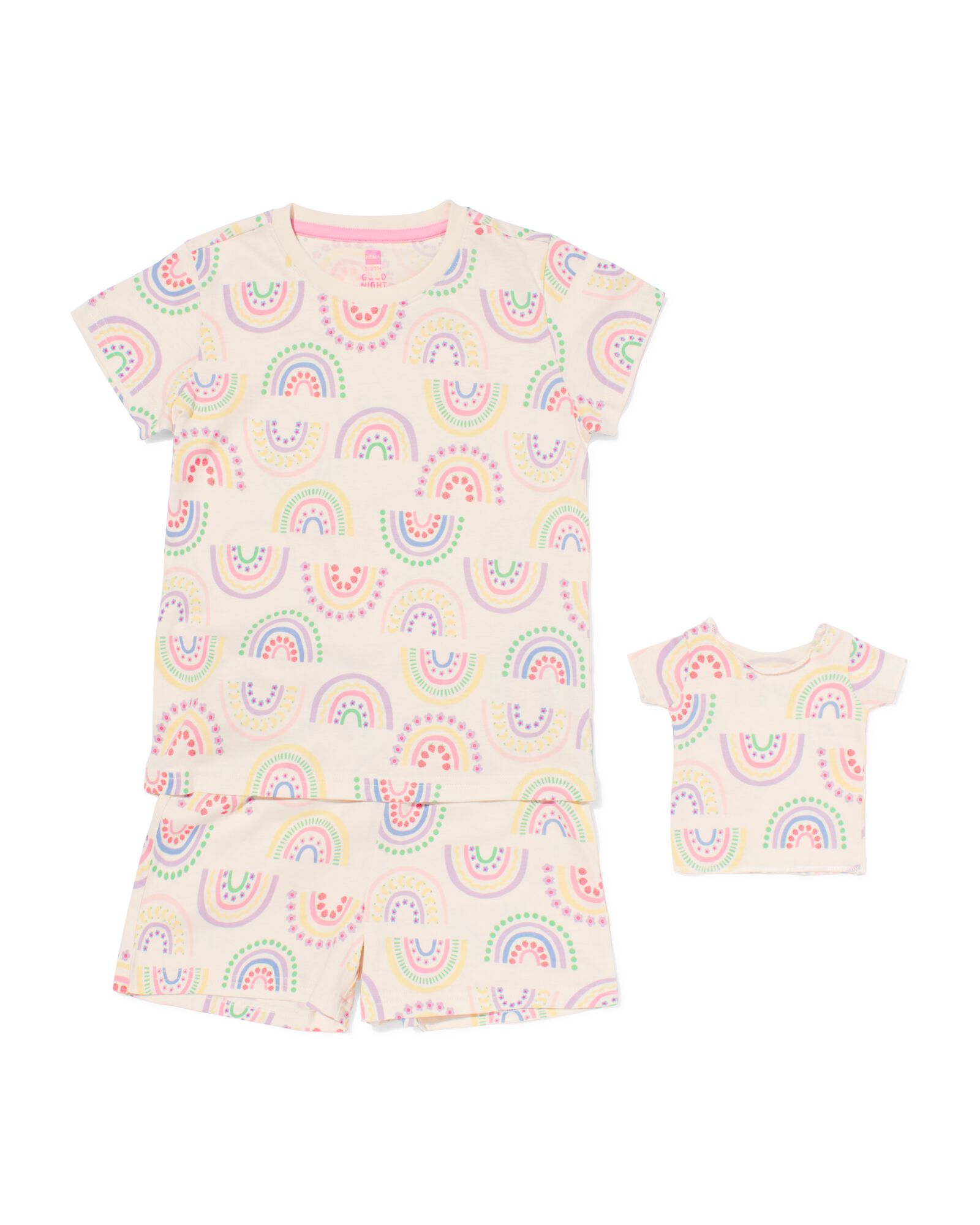 Kinder-Kurzpyjama Regenbogen mit Puppenpyjama bunt bunt - 23003160MULTI - HEMA