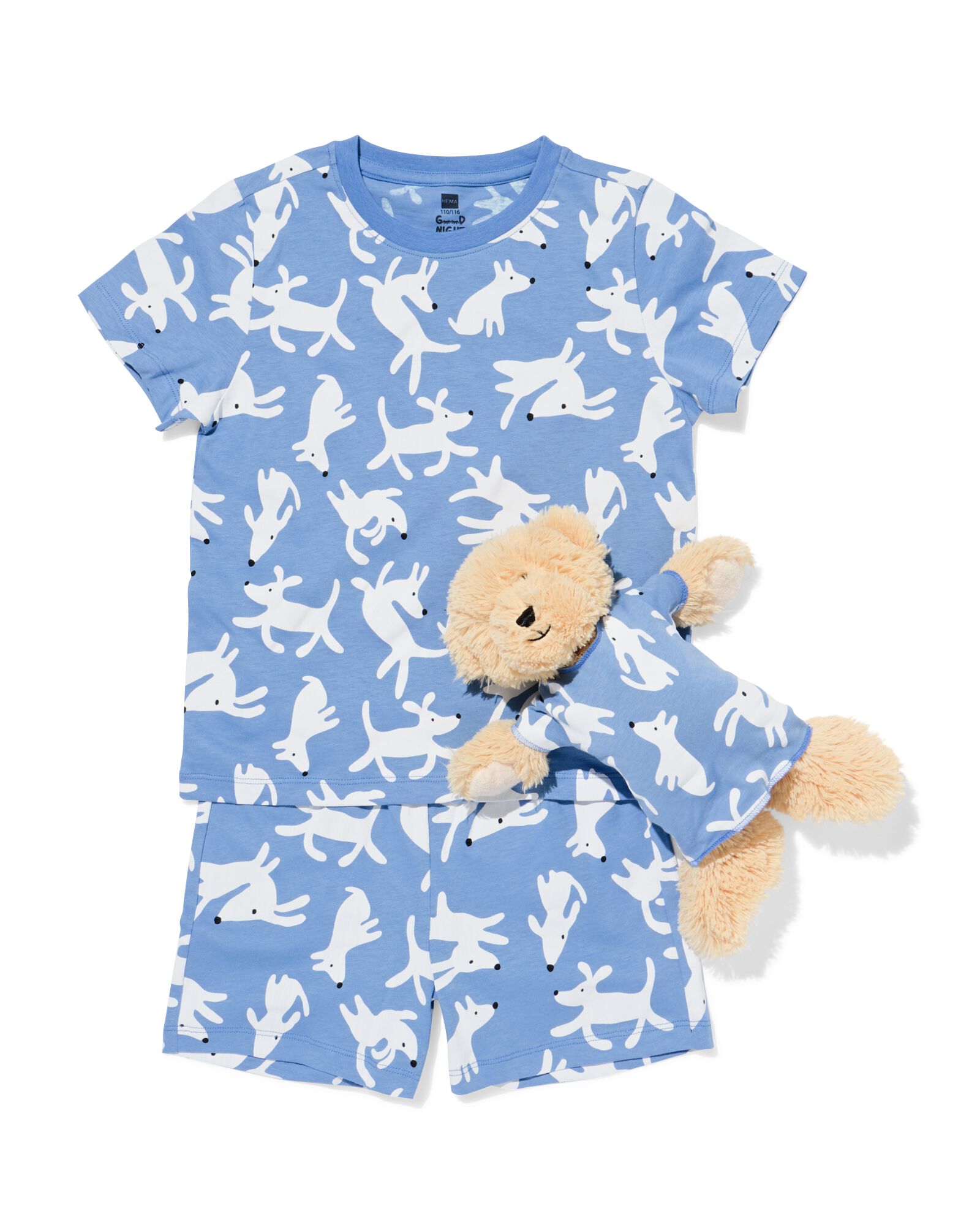 Kinder-Kurzpyjama Hunde mit Puppenpyjama blau blau - 23001060BLUE - HEMA