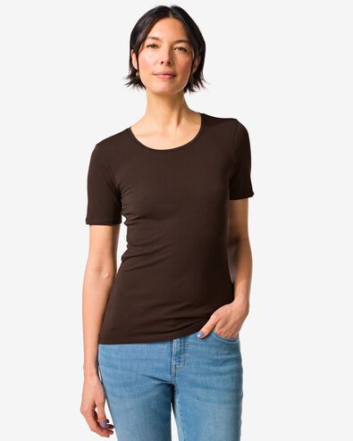 Damen-T-Shirt, enge Passform, Rundhals  braun braun - 36310320BROWN - HEMA