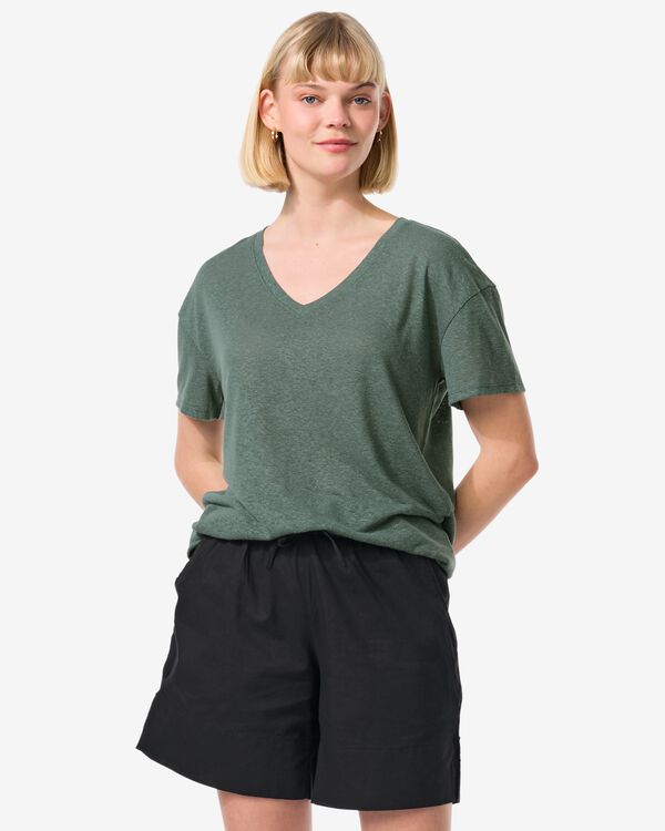 Damen-T-Shirt Evie, mit Leinenanteil grün grün - 36263650GREEN - HEMA