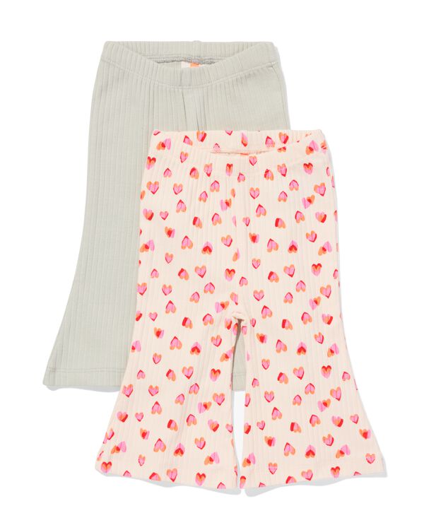 babyleggings flared fit rib kant hartjes - 2 stuks lichtgroen lichtgroen - 33067670LIGHTGREEN - HEMA