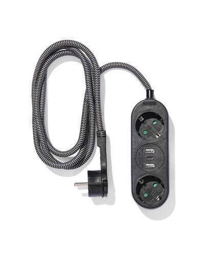 bloc multiprise 2 prises avec USB 1,5m noir - 81010015 - HEMA