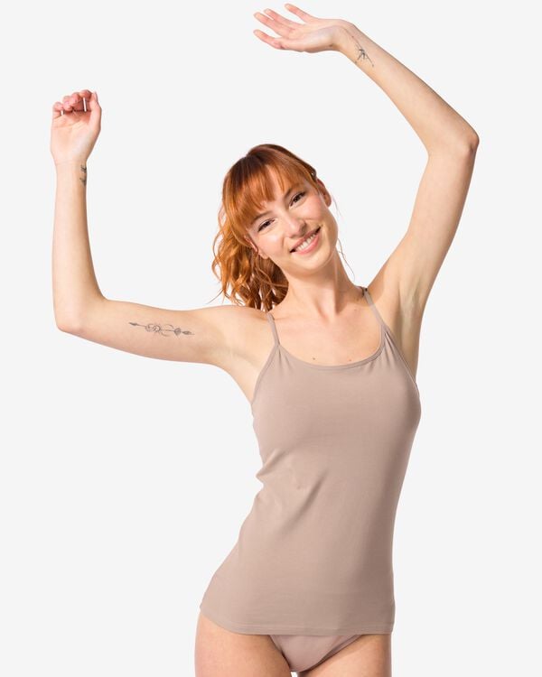 d&eacute;bardeur femme en coton &agrave; bretelles spaghetti beige - 19650654BEIGE - HEMA