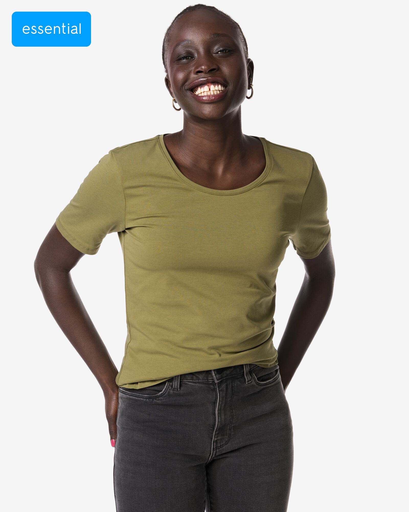 Damen-T-Shirt, figurbetonter Schnitt, Rundhals  olivgr&uuml;n olivgr&uuml;n - 36303760OLIVE - HEMA