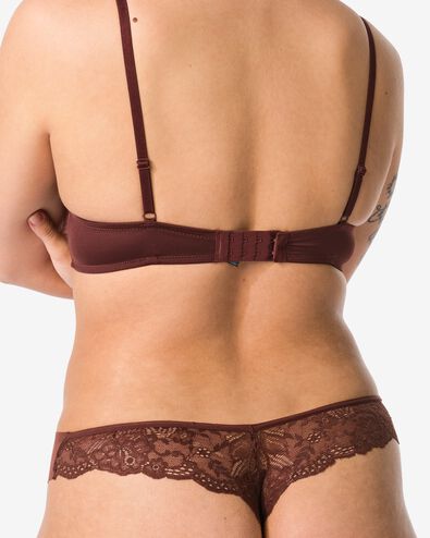 Damen-String aus Mikrofaser mit Spitze dunkelbraun - 19671514DARKBROWN - HEMA