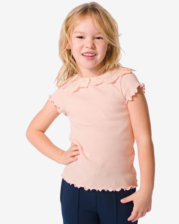 t-shirt enfant avec col ajouré rose pâle - 30824444LIGHTPINK - HEMA