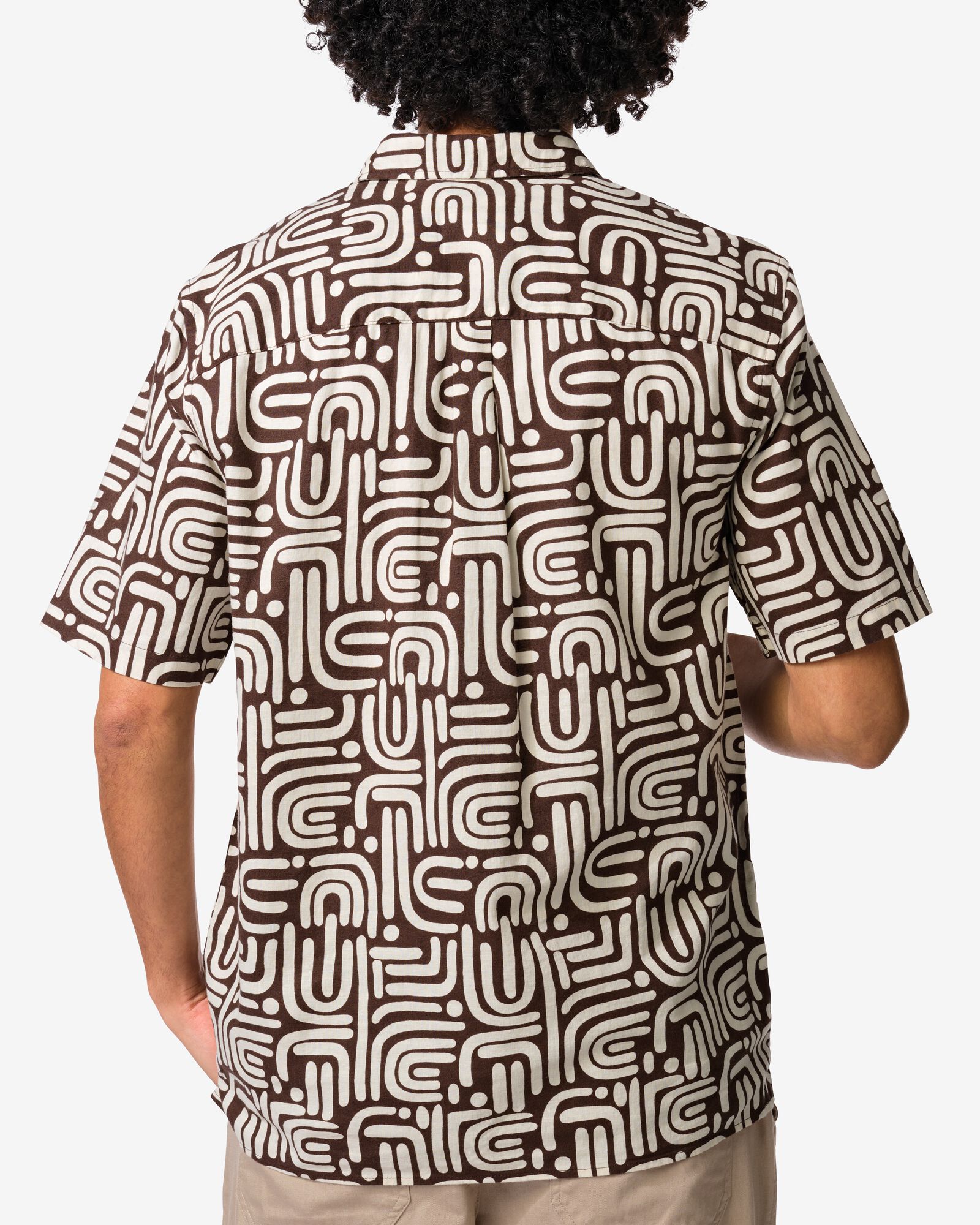 herenoverhemd Lenny print donkerbruin donkerbruin - 2133150DARKBROWN - HEMA