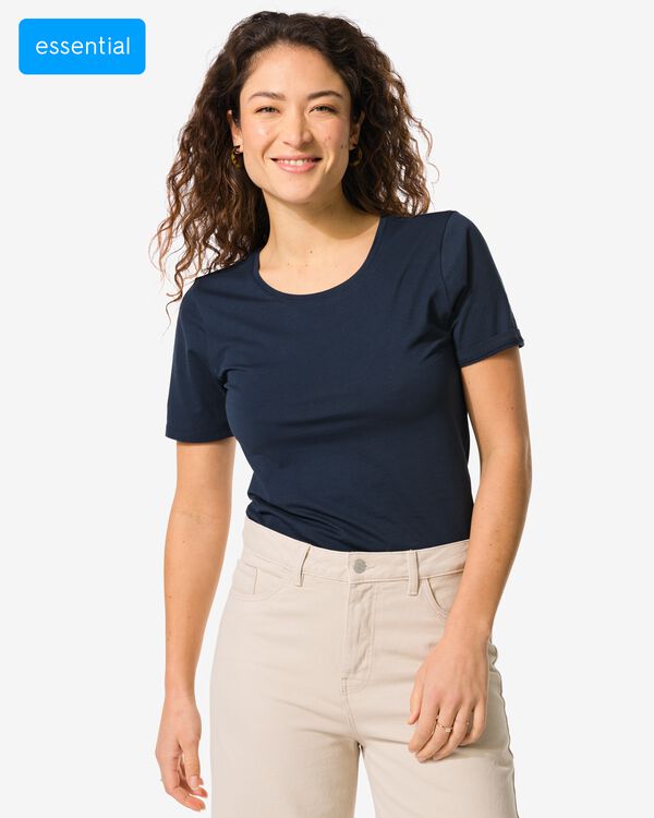 dames T-shirt slim fit o-hals donkerblauw donkerblauw - 36301080DARKBLUE - HEMA