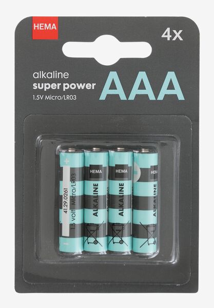 4er-Pack AAA-Batterien, Alkaline, Super Power - 41290261 - HEMA