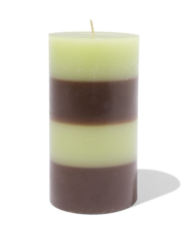 bougie cylindrique ⌀7x13cm rayures marron-vert - 13506165 - HEMA