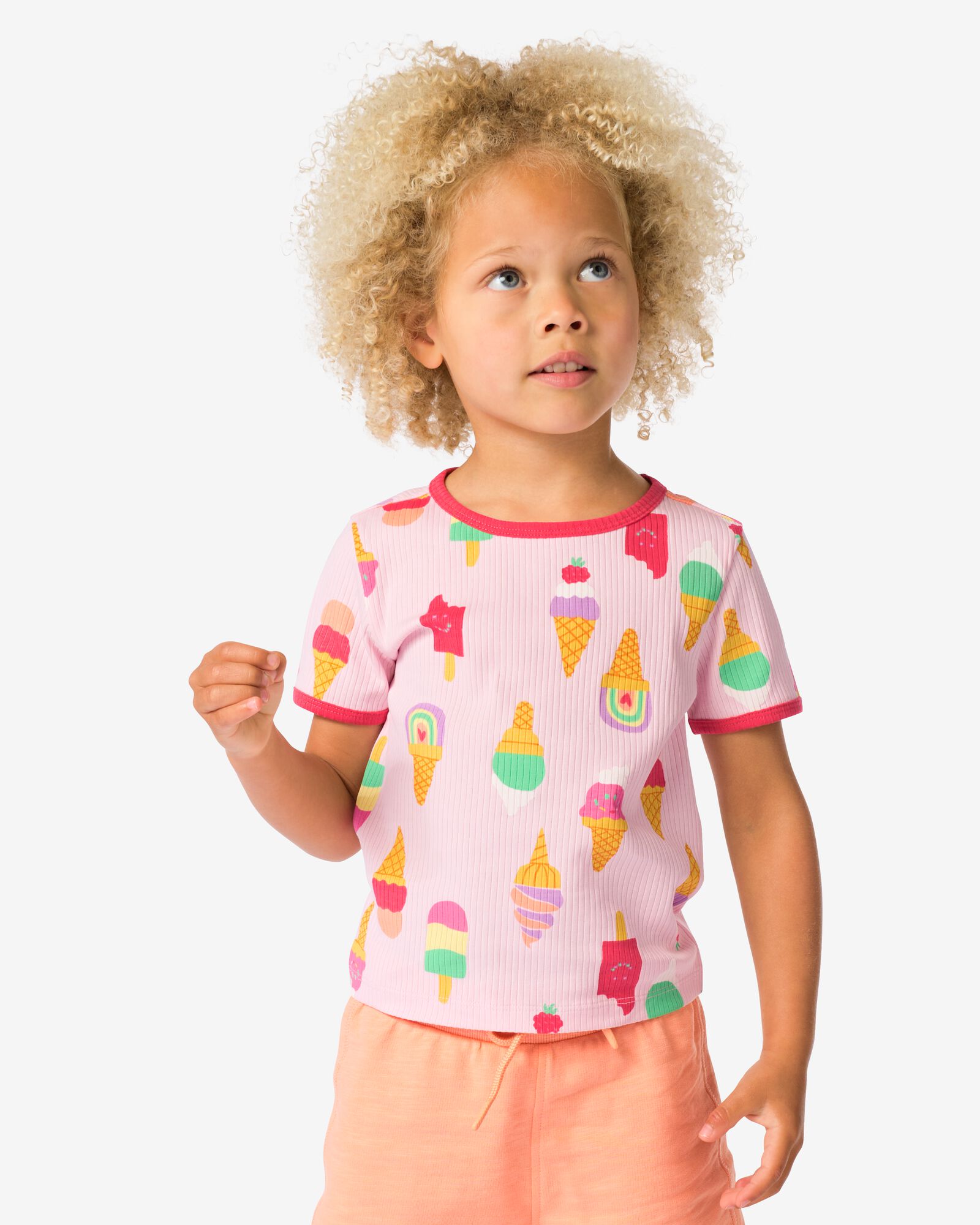 Kinder-T-Shirt, gerippt, Eist&uuml;ten rosa - 30816500PINK - HEMA