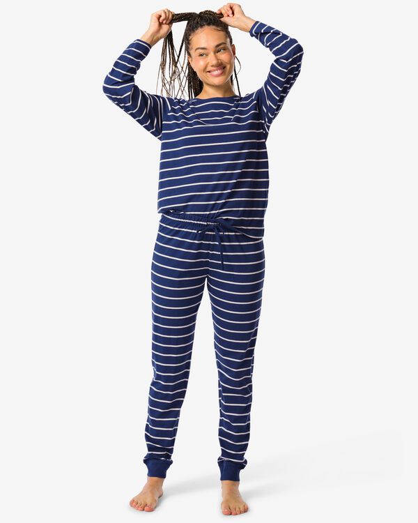 Damen-Pyjama gestreift  dunkelblau dunkelblau - 23490240DARKBLUE - HEMA